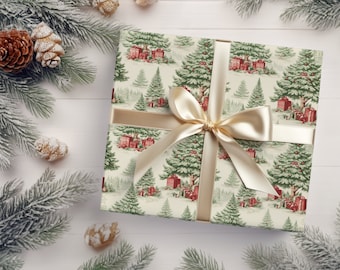 Papel de embrulho vintage com árvore de Natal, papel de embrulho tradicional de Natal, papel de presente retrô para as festas de fim de ano, papel de embrulho com árvore de Natal