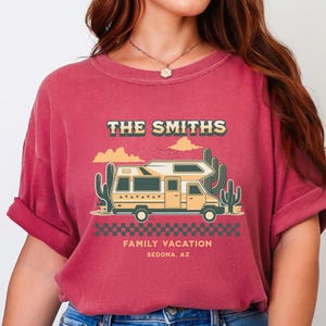Camiseta personalizada para reunião familiar, camiseta para trailer, camiseta para acampamento, camisetas personalizadas para férias na montanha, camiseta combinando para acampamento e caminhada