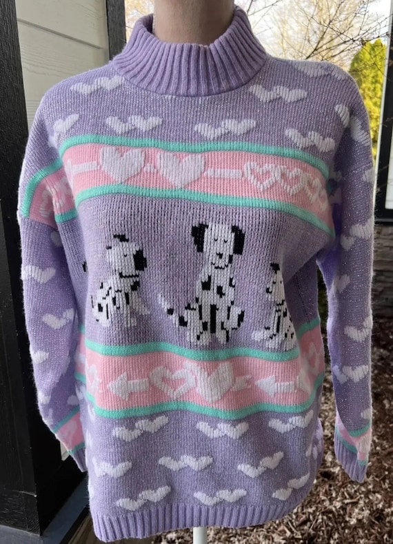 Vintage 80s Adele Knitwear Dalmatian Dog Pullover 
