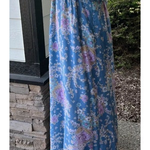 Vintage Cottage Core Blue Empire Waist Maxi Dress Peter Pan Collar Size 11 image 5