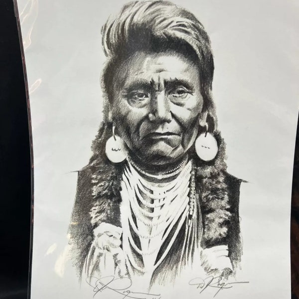 Vintage Chief Joseph Print Signed David J. Rogers Limited Ed. 8.5 x11  16/1200