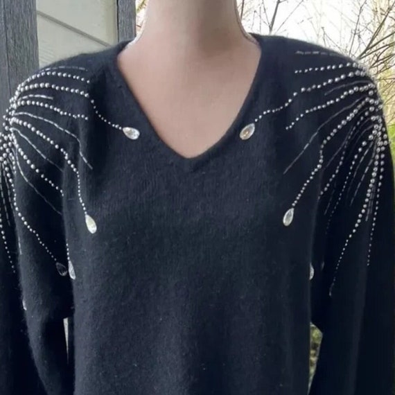 Vintage 1980s Angora Lambswool Rhinestone Sweater… - image 1