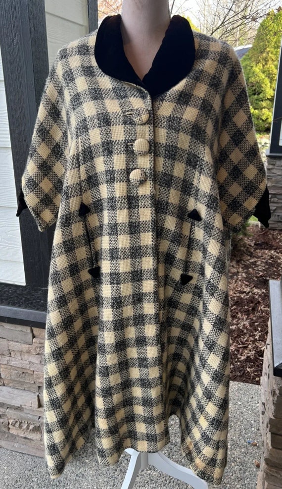 Vintage 1950s Don Loper Plaid Wool Swing Coat Larg