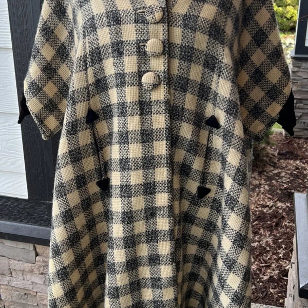 Vintage 1950s Don Loper Plaid Wool Swing Coat Large