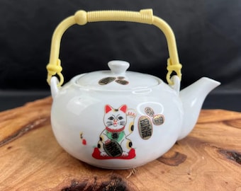 Théière chat porte-bonheur en céramique vintage