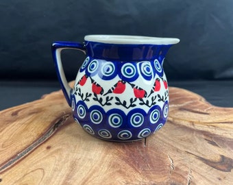 Boleslawiec Polish Pottery Little Cream/Blue Bird 5” Pitcher