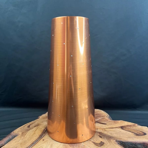 Mid Century Modern Tall Metal Copper Cone Shaped Light Shade Holes 12.5” H