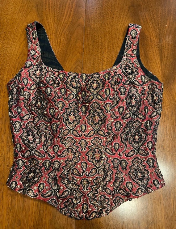 Sequin Beaded Paisley Halter Top - image 2