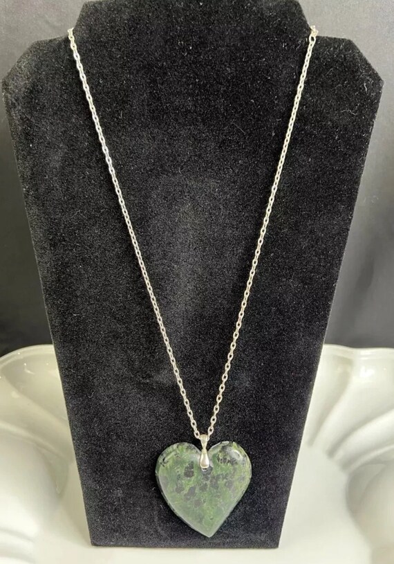 Natural Marbled Green Polished Stone Heart Pendant