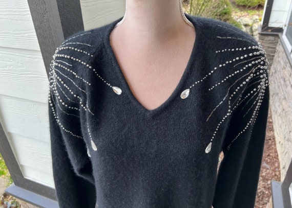 Vintage 1980s Angora Lambswool Rhinestone Sweater… - image 3