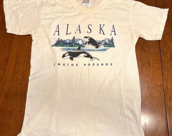 T-shirt vintage Alaska Inside Passage Orca Whale Doc Drizzle S