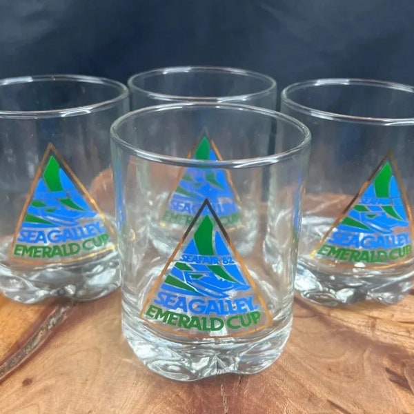 Vintage Barware 1982 Seafair Sea Galley Emerald Cup Glasses Set of 4