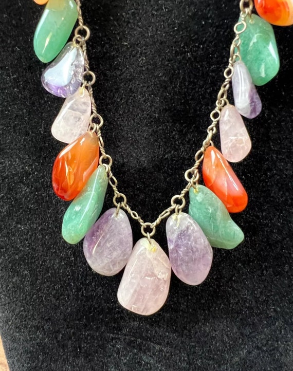 Vintage Multi Precious Gemstone Necklace Quartz A… - image 2