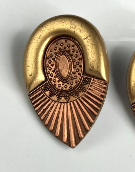 Copper And Gold Tone Art Deco Earrings - image 3