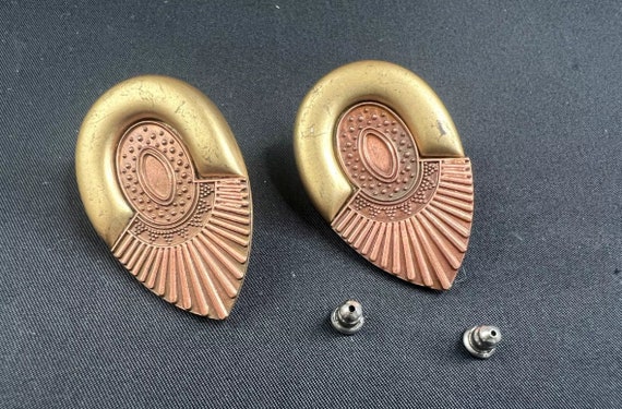 Copper And Gold Tone Art Deco Earrings - image 5