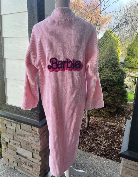 Pink BARBIE Chenille Robe Hand Embroidered Robe B… - image 1