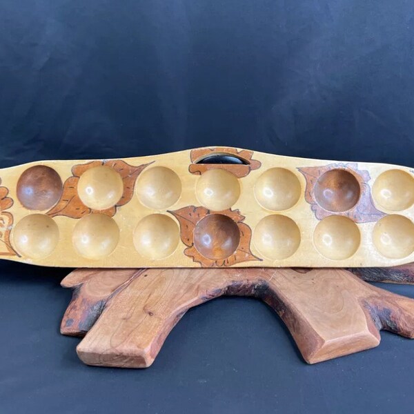 Wooden Carved Mancala Sungka Wood Game Board Hand Painted.