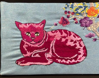 Cheshire Cat Hand Embroidered Crewel 15 X 10.5 Alice in Wonderland