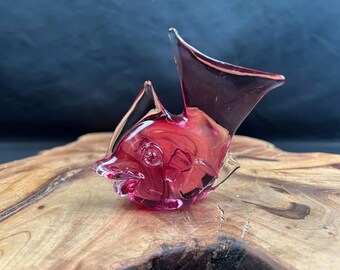 Vintage Cranberry Glass Fish Figurine Paperweight