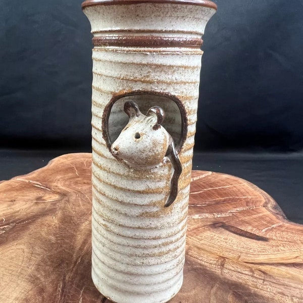 Vintage Grayshott Stoneware Pottery Ceramic Mouse Bud Vase Signed