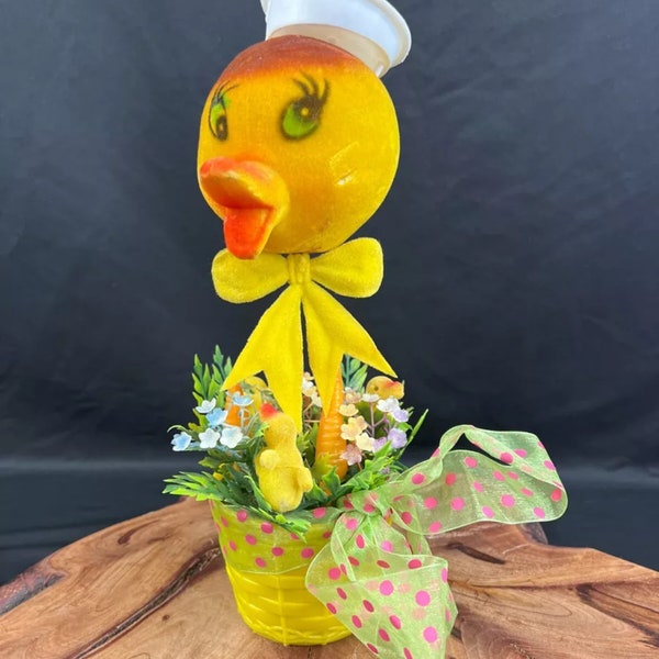 Vintage Mcm Kitsch Spring Easter Flocked Blow Mold Duckling Decoration