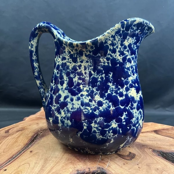 Bennington Pottery Vermont Blue Agate Large Oval Pitcher 8"