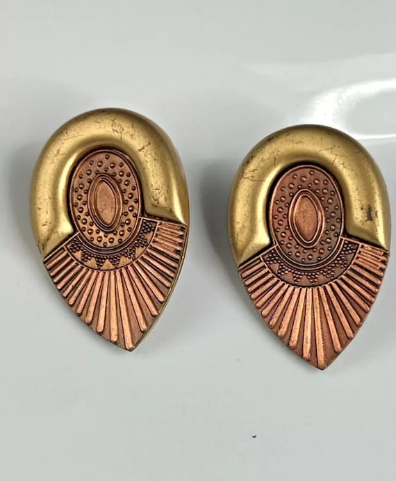 Copper And Gold Tone Art Deco Earrings