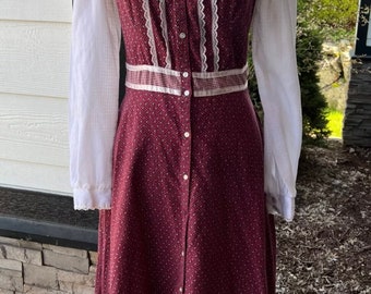 Gunne Sax Vintage 1970s Calico Cottage Core Prairie Dress Size 11