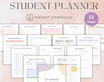 Pianificatore studentesco stampabile, modello pianificatore studentesco ADHD, pianificatore scuola media, pianificatore studio ADHD per bambini, diario digitale Adhd per studenti