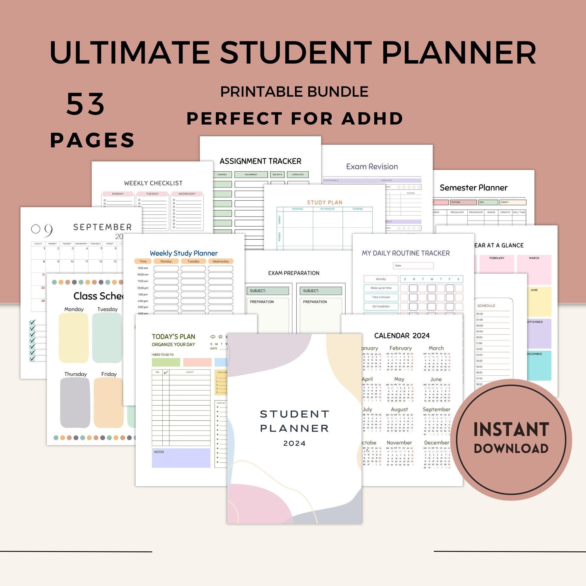 Student Planner Printable ADHD Student Planner Digital Daily - Etsy ...