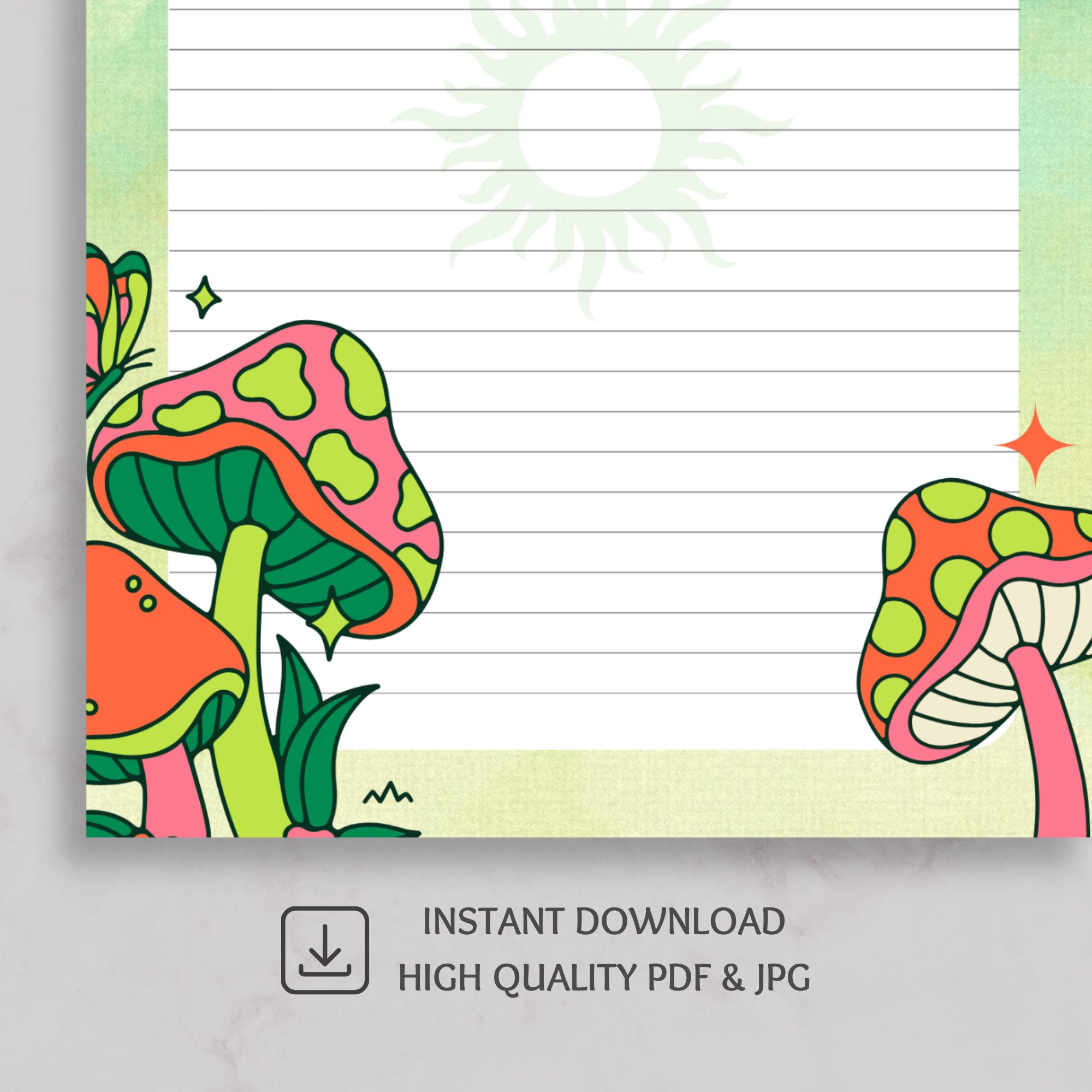Mushrooms Stationery Paper Printable, Trippy Psychedelic Mushroom Art ...
