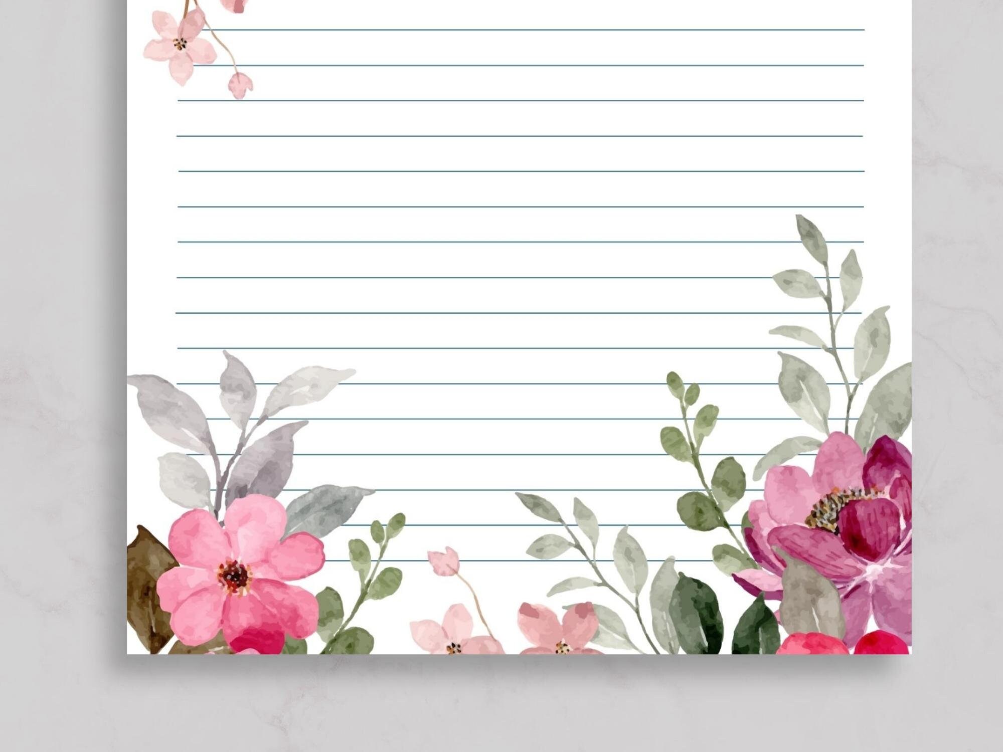 Floral Printable Letter Paper, Line Sheet, Sheet, Floral Printable Letter  Paper, Writing Paper Printable, to Do List, Letter Writing Set 