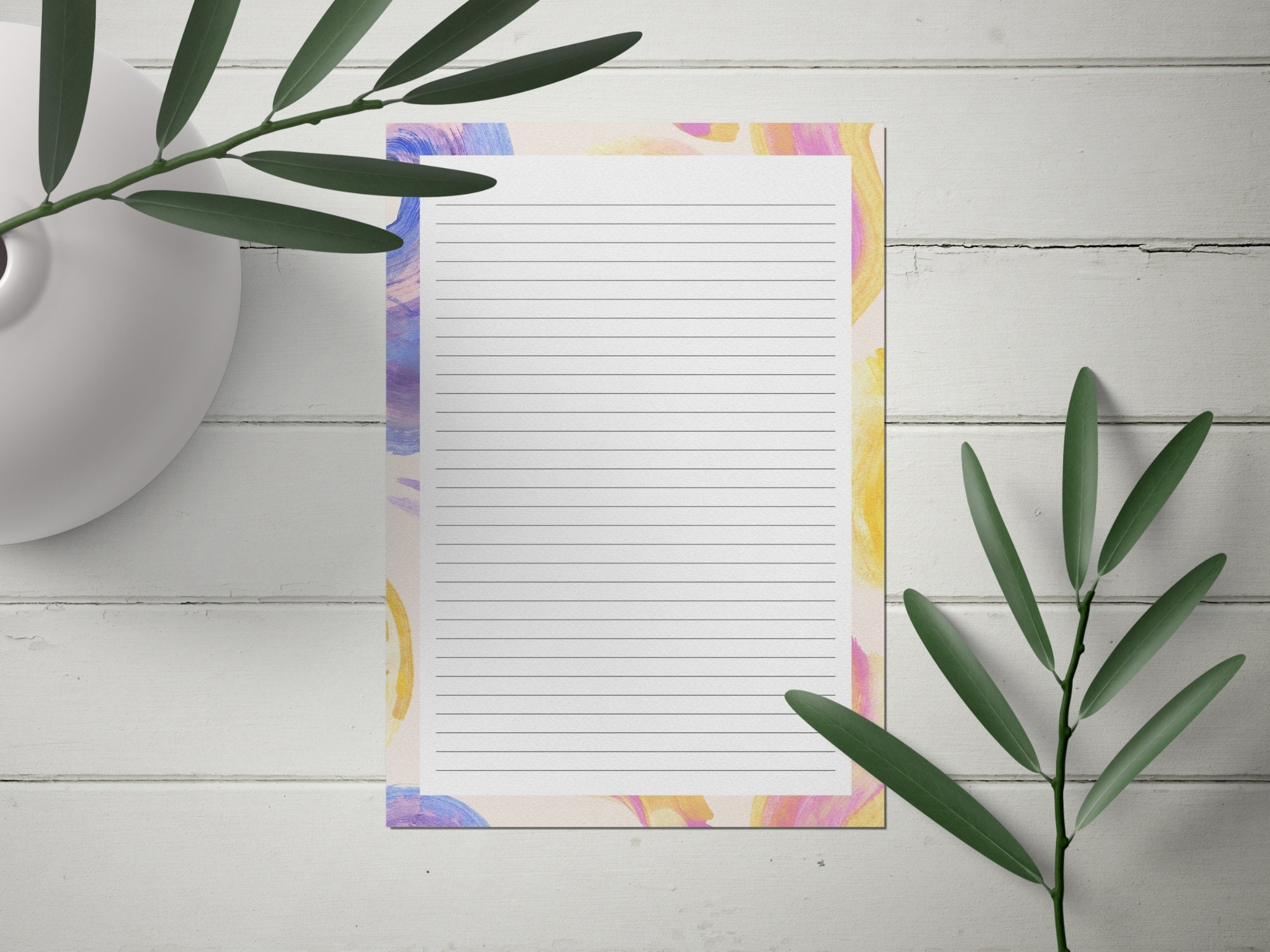 Printable Stationery Paper, Digital Lined Letter Writing Paper, Cute