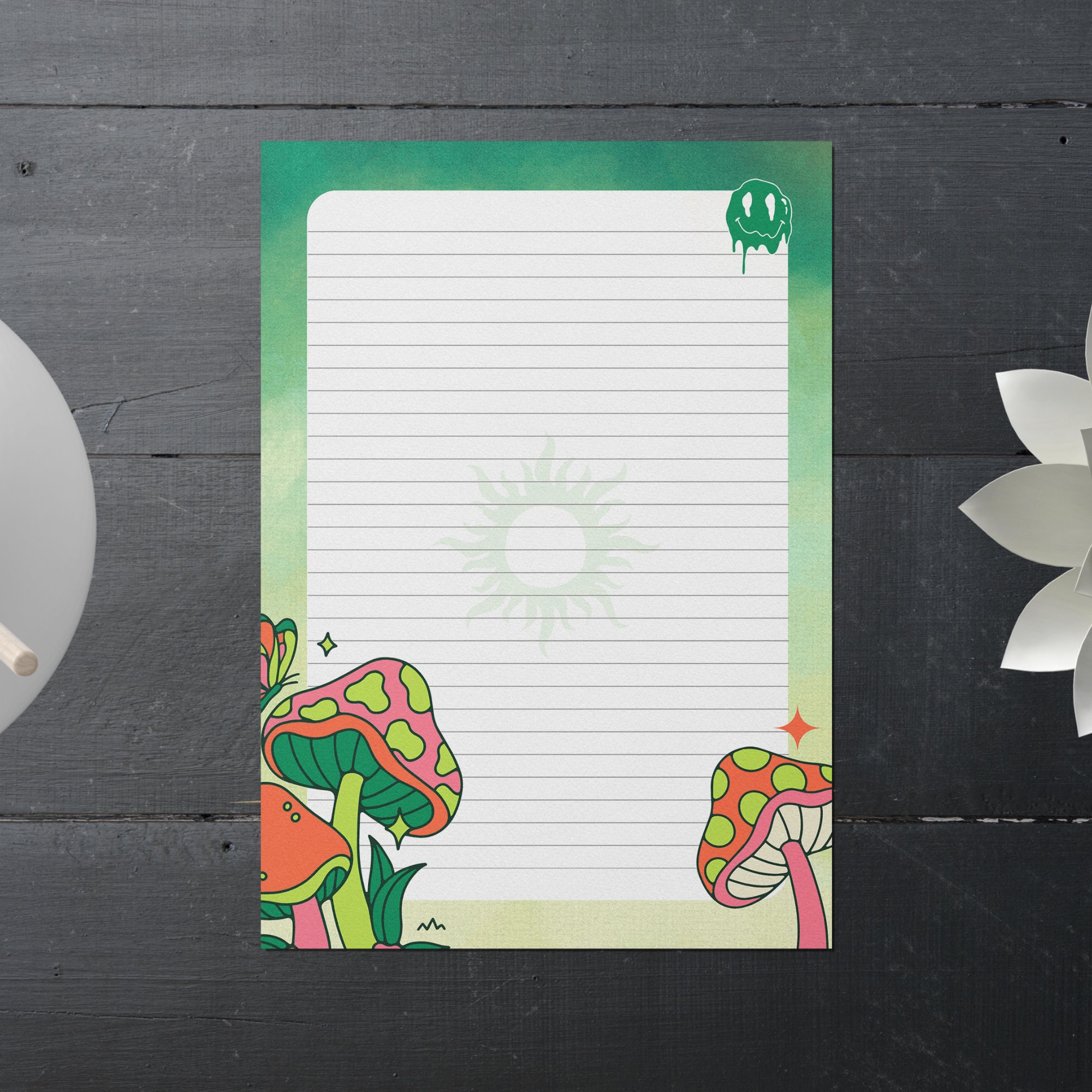 Mushrooms Stationery Paper Printable, Trippy Psychedelic Mushroom Art Journal Pages, Letter ...