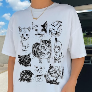 Overhemd kattenmeme | Shirt met gekke kat | Vintage T-shirt met grafische print | Harajuku | Grappig kattenshirt | Shirt kattenliefhebber | Grappig meme-shirt voor katten | Y2K-top
