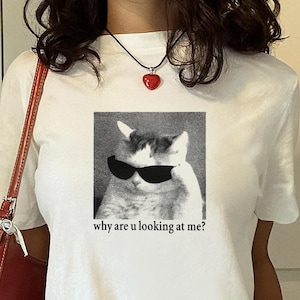 T-shirt Kat Meme | Shirt kawaii kitten | T-shirt met print kitten | Harajuku | Overhemd kattenmeme | Shirt kattenliefhebber | Grappig kattenshirt | Leuk kattenshirt