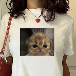 T-shirt Kat Meme | Shirt kawaii kitten | T-shirt met print kitten | Harajuku | Overhemd kattenmeme | Shirt kattenliefhebber | Grappig kattenshirt | Leuk kattenshirt