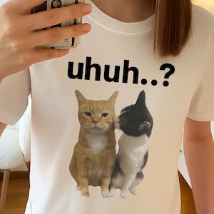 HUH? T-shirt Kat Meme van het paar | Grappig kattenshirt | T-shirt met print kitten | Harajuku | Overhemd kattenmeme | Shirt kattenliefhebber | Grappig kattenshirt|Kattenmeme