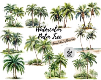 Watercolor Palm Tree | Digital Download | Wall Art | Watercolor Clipart | Palm Tree PNG | Invitation Clipart | Tree Bundle Clipart