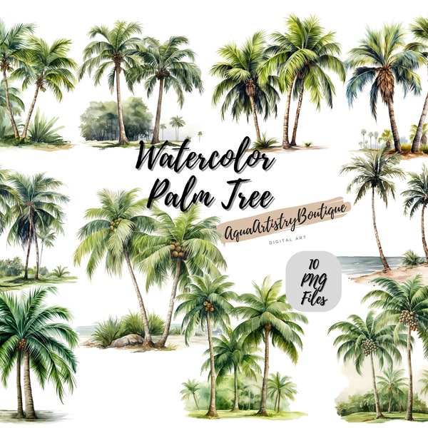 Watercolor Palm Tree | Digital Download | Wall Art | Watercolor Clipart | Palm Tree PNG | Invitation Clipart | Tree Bundle Clipart