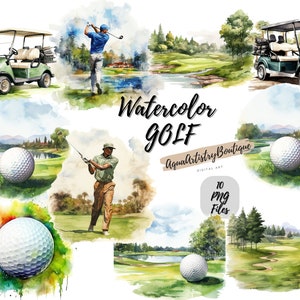 Aquarelgolf | Digitale download | Muurkunst | Aquarel clipart | Golf, png-bestand | Uitnodigingsclipart | Sportbundel Clipart