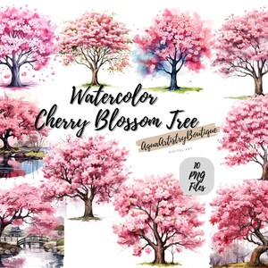 Aquarell Sakura Baum | Digitaler Download | Wandkunst | Aquarell Clipart | Sakura Baum PNG | Einladung Clipart | Baum-Bündel Clipart
