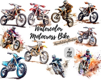 Vélo de motocross aquarelle | Téléchargement numérique | Art mural | Clipart aquarelle | Moto PNG | Clipart invitation | Clipart lot de vélos