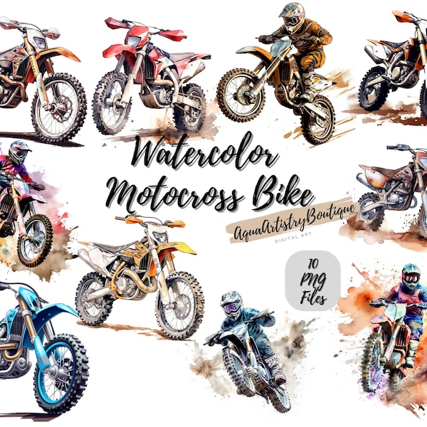 Watercolor Motocross Bike | Digital Download | Wall Art | Watercolor Clipart | Motorcycle PNG | Invitation Clipart | Bike Bundle Clipart