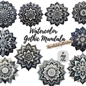 Mandala gotico dell'acquerello / Download digitale / Wall Art / Clipart acquerello / Mandala PNG / Clipart invito / Clipart pacchetto Mandala
