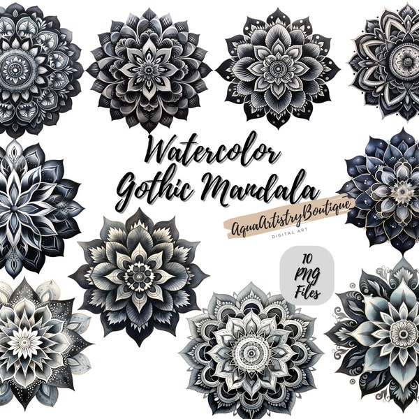 Watercolor Gothic Mandala | Digital Download | Wall Art | Watercolor Clipart | Mandala PNG | Invitation Clipart | Mandala Bundle Clipart