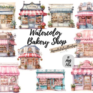 Aquarelbakkerij | Digitale download | Kunst aan de muur | Aquarel clipart | Winkelpui PNG | Uitnodiging clipart | Bakkerij bundel clipart