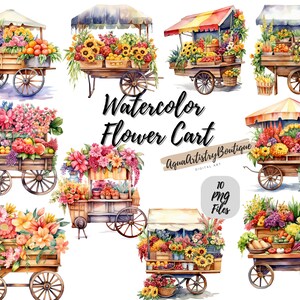 Watercolor Flower Cart | Digital Download | Wall Art | Watercolor Clipart | Floral Cart PNG | Invitation Clipart | Flower Bundle Clipart