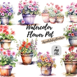 Watercolor Flower Pot | Digital Download | Wall Art | Watercolor Clipart | Floral Pot PNG | Invitation Clipart | Flower Bundle Clipart