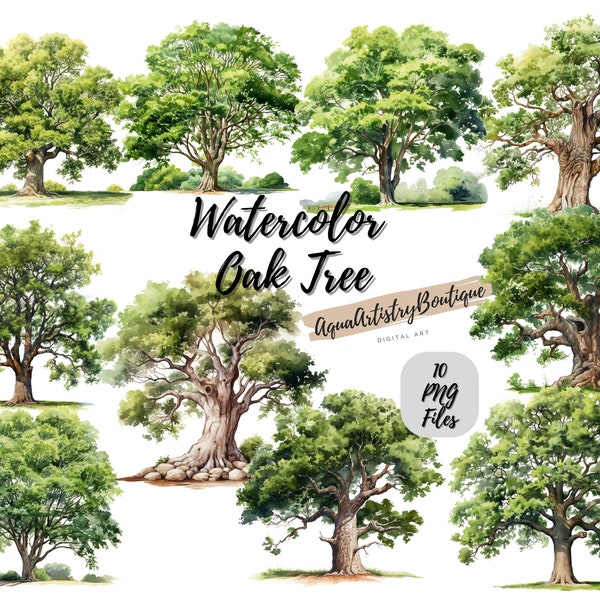 Watercolor Oak Tree | Digital Download | Wall Art | Watercolor Clipart | Oak Tree PNG | Invitation Clipart | Tree Bundle Clipart